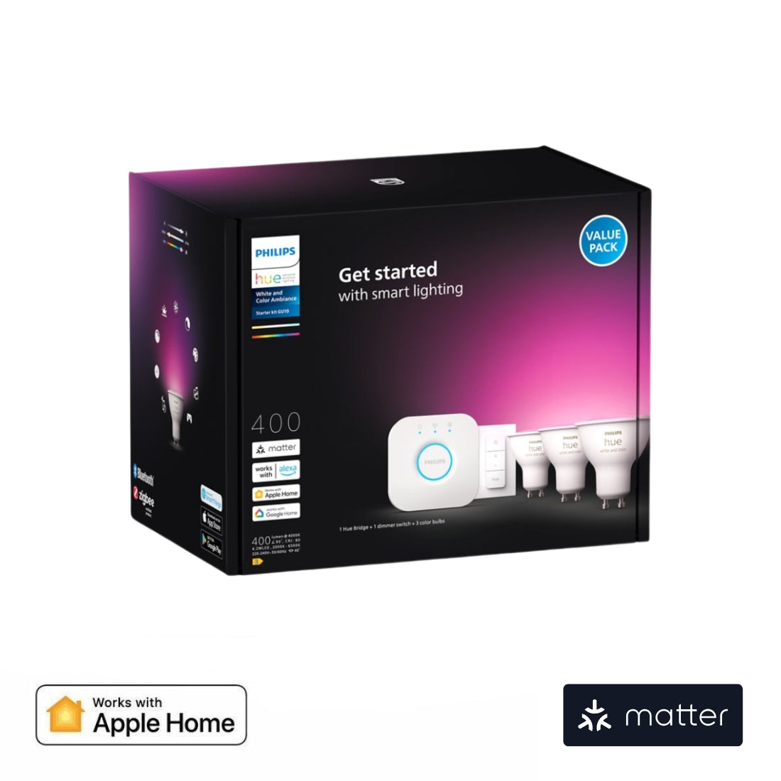 Viedais Apgaismojuma Komplekts Philips Hue 3xWhite and color ambiance GU10 - Burzmart.lv