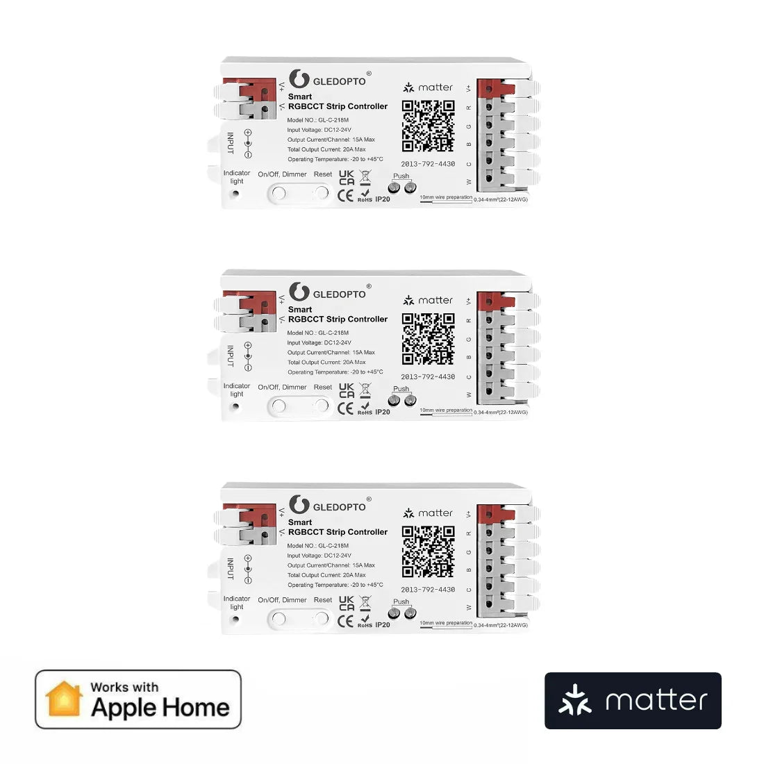 Viedais RGBCCT LED kontrolieris Gledopto Matter - Burzmart.lv